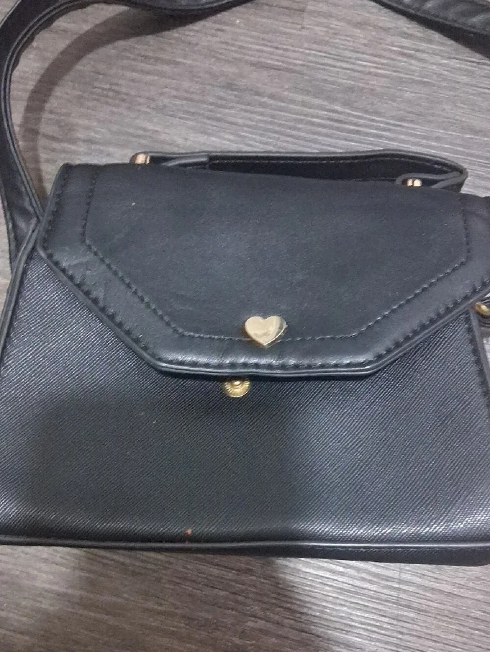 Olivia & Kate Black Crossbody Bag with Gold Heart Accent
